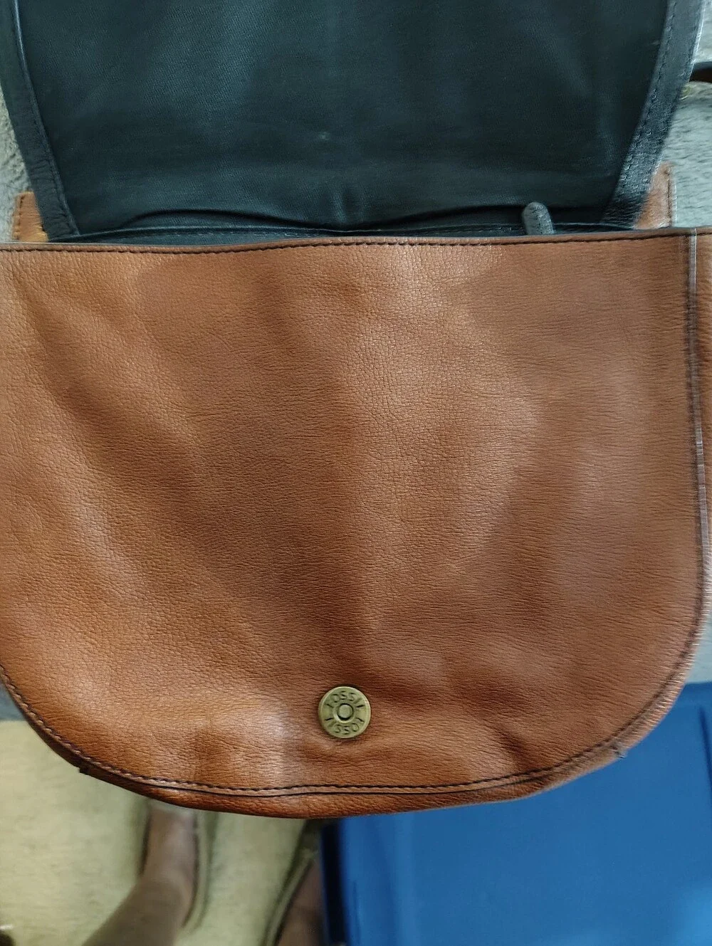 Vintage Fossil Classic Two-Tone Leather Saddle Bag - Black and Brown